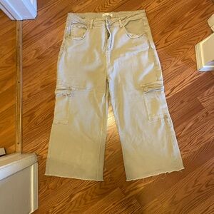 Beige Distressed Cargo Pants